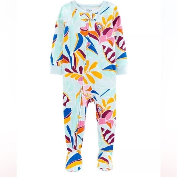 Carter's Long Sleeve Floral Footed Pajamas with Zipper, Non Slip 5t - Picture 1 of 8